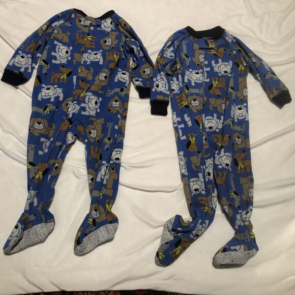 TWIN SET Matching Dogs Doggy Zipper Sleeper Baby Clothes Carter's 18 Month Used - Picture 1 of 6